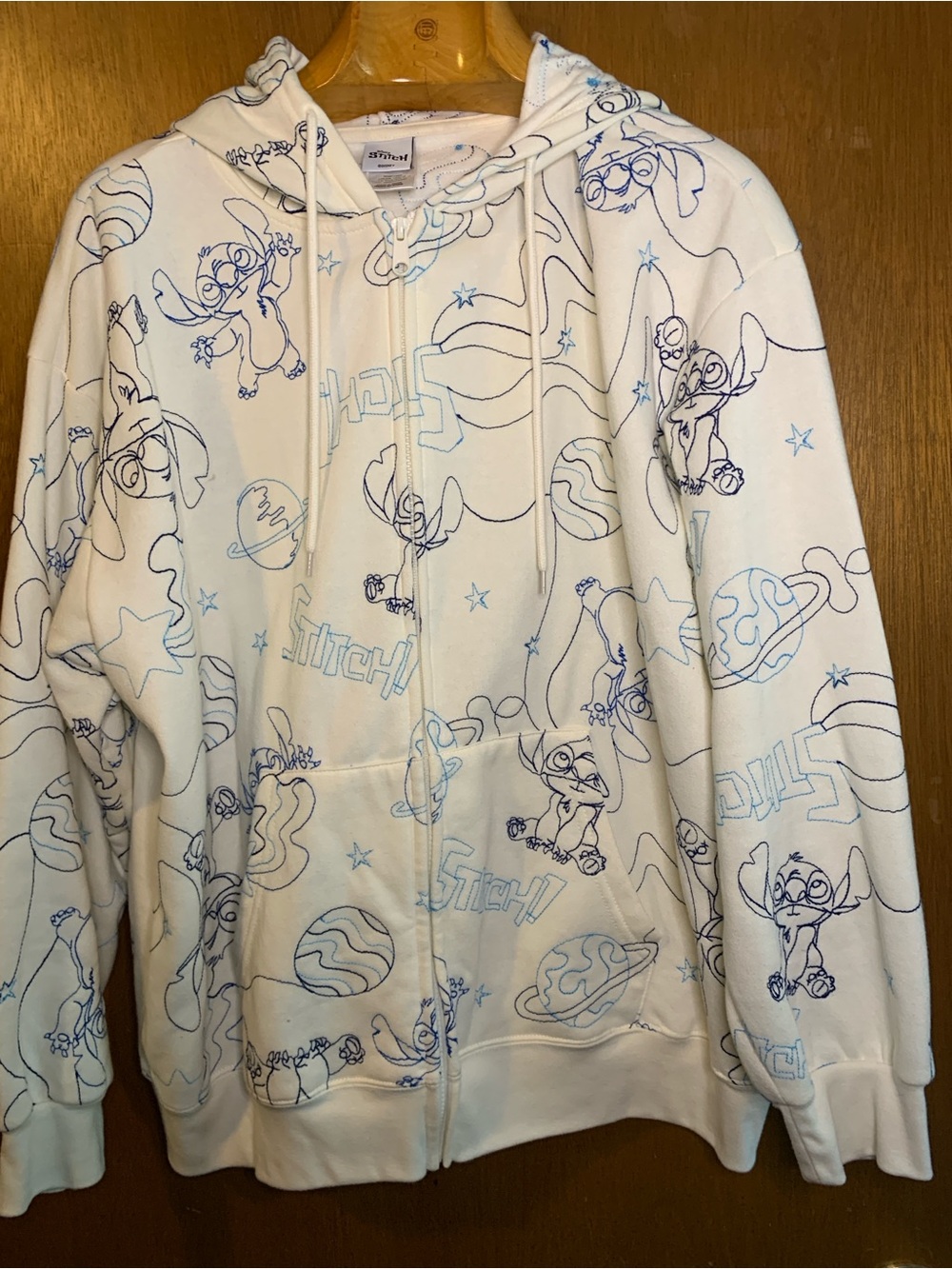 White & Light Blue Stitch Character Zip-Up Hoodie